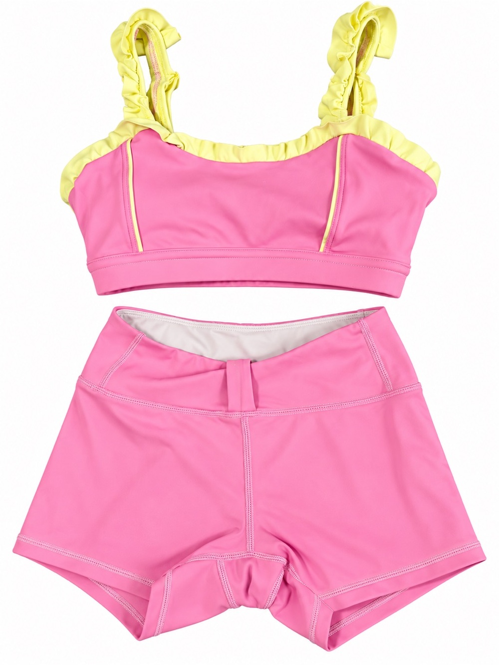 Girls Pink & Yellow Ruffle Strap Bikini Set